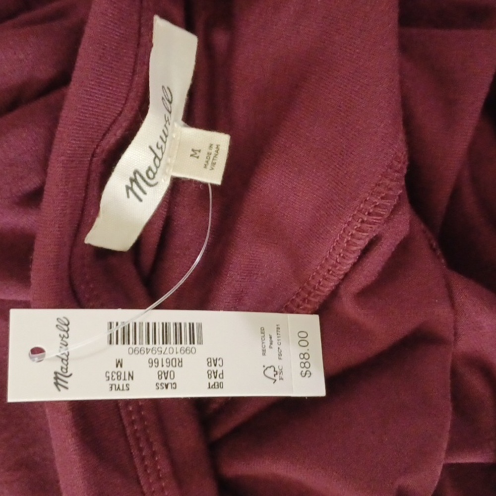 New Madewell Jersey Asymmetric-Seam Midi Skirt Cabernet Size Medium - Picture 3 of 4